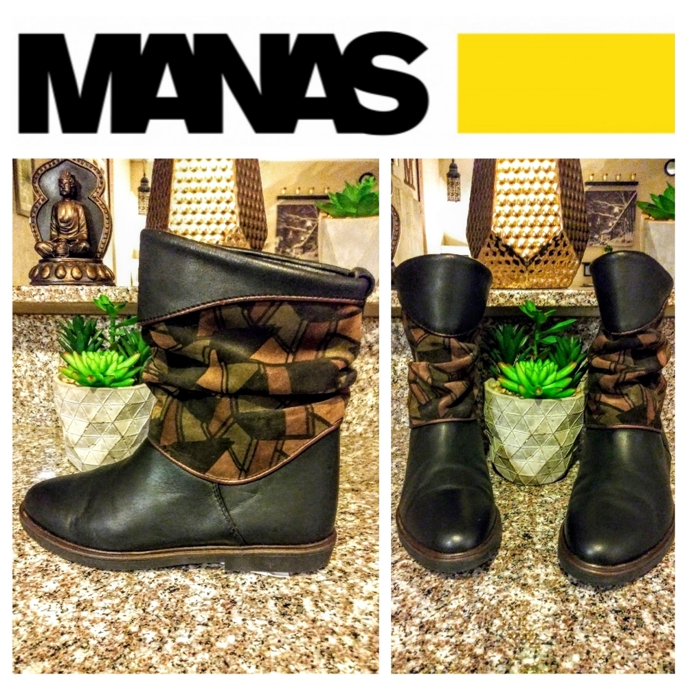VINTAGE MANAS Suede/Leather Geometric Slouch Boots